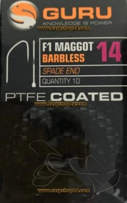 Guru F1 MAGGOT BARBLESS SPADE END 10 Guru F1 MAGGOT BARBLESS SPADE END -Visserij Benodigdheden Winkel Guru F1 Maggot Barbless Spade End Haak 14 GF1M14 min