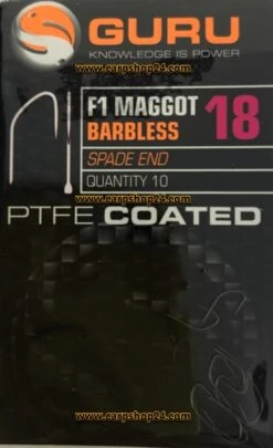 Guru F1 MAGGOT BARBLESS SPADE END 12 Guru F1 MAGGOT BARBLESS SPADE END -Visserij Benodigdheden Winkel Guru F1 Maggot Barbless Spade End Haak 18 GF1M18 min