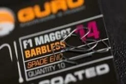 Guru F1 MAGGOT BARBLESS SPADE END 14 Guru F1 MAGGOT BARBLESS SPADE END -Visserij Benodigdheden Winkel Guru F1 Maggot Barbless Spade End Haak 2 min