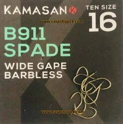 Kamasan B911 SPADE WIDE GAPE BARBLESS -Visserij Benodigdheden Winkel Kamasan B911 wide gape barbless spade end size 16 min