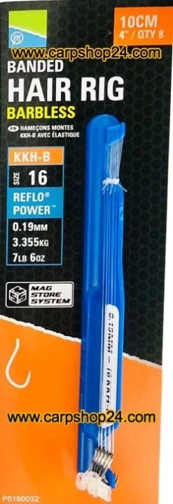 Preston KKH-B BANDED HAIR RIG BARBLESS 10CM - 4 Opties -Visserij Benodigdheden Winkel Preston KKH B Banded Hair Rig Barbless onderlijnen 10cm haak 16 019mm P0160032 min