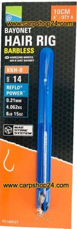Preston KKH-B BAYONET HAIR RIG BARBLESS 10CM - 4 Opties -Visserij Benodigdheden Winkel Preston KKH B Bayonet Hair Rig Barbless Onderlijnen haak 14 021mm P0160027 min