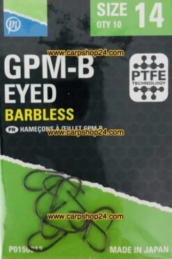 Preston GPM-B EYED BARBLESS 9 Preston GPM-B EYED BARBLESS -Visserij Benodigdheden Winkel Preston GPM B Eyed Barbless Haaken Weerhaakloos Oog Nr 14 P0150013 min