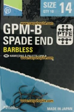 Preston GPM-B SPADE END BARBLESS 10 Preston GPM-B SPADE END BARBLESS -Visserij Benodigdheden Winkel Preston GPM B Spade End Barbless Haaken Weerhaakloos Bled Nr 14 P0150008 min