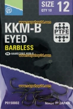 Preston KKM-B EYED BARBLESS -Visserij Benodigdheden Winkel Preston KKM B Eyed Barbless Haaken Weerhaakloos Oog Nr 12 P0150002 min