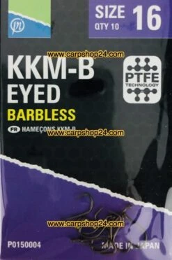 Preston KKM-B EYED BARBLESS -Visserij Benodigdheden Winkel Preston KKM B Eyed Barbless Haaken Weerhaakloos Oog Nr 16 P0150004 min