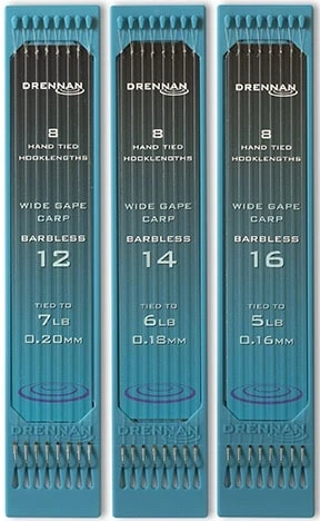 Drennan WIDE GAPE CARP BARBLESS HOOKLENGTHS 6" - 15cm 1 Drennan WIDE GAPE CARP BARBLESS HOOKLENGTHS 6" - 15cm